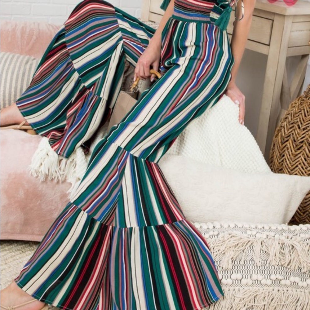 Stripe Off Shoulder Wide Bottom Jumpsuit - Picture 3 of 6